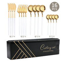 Load image into Gallery viewer, Steak Knife and Fork round Spoon Stainless Steel Spoon Portuguese Tableware Golden Set Spork
