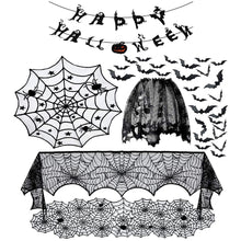 Load image into Gallery viewer, Halloween Tablecloth Spider Web Fireplace Towel Disposable Black Spider Web Lampshade Decorative Table Runner Ghost Festival Set
