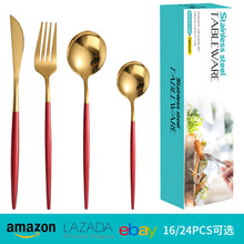 Load image into Gallery viewer, Stainless Steel Western Tableware Knife, Fork and Spoon 24-Piece Set 6-Person Steak Knife, Fork and Spoon Spoon Set
