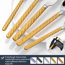 Load image into Gallery viewer, 5pcs/Set 304 Stainless Steel Hemp Rope Pattern Tableware Vintage Western Food/Steak Knife and Fork Spoon Kit
