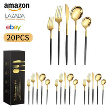 Load image into Gallery viewer, Stainless Steel Tableware Knife, Fork and Spoon 5-Piece Set Portuguese Western Food Knife, Fork and Spoon Tableware 20-Piece Set

