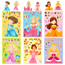 Load image into Gallery viewer, 6 Sheets/Pack Princess Face Changing Stickers Puzzle Stickers Cartoon Princess Face Changing Make a Face Toy Puzzle Stickers
