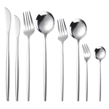Load image into Gallery viewer, Stainless Steel Dessert Knife Fork and Spoon 8-Piece Set Portuguese Tableware Golden Set Creative Western Food Steak Knife Fruit Fork
