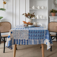 Load image into Gallery viewer, Blue Stitching Tablecloth Geometric Printing Simple Cotton Linen Table Cloth Restaurant Kitchen Cloth
