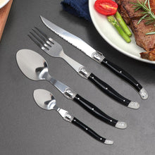 Load image into Gallery viewer, Stainless Steel Knife, Fork and Spoon Black Plastic Handle Steak Knife and Fork Dessert Spoon Tea Spoon Western Tableware
