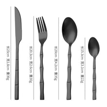 Load image into Gallery viewer, Bamboo Handle Stainless Steel Western Food Knife and Fork Dessert Spoon Set
