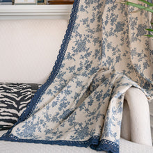 Load image into Gallery viewer, Blue Rose Flower Half Shade Cotton Linen Kitchen Curtain Printed Bedroom Curtain
