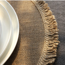 Load image into Gallery viewer, Round simple style natural color, evening placemat table mat coaster Japanese style, environmentally friendly fringed jute placemat
