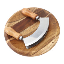 Load image into Gallery viewer, Stainless Steel Double-Sided Cutter Onion Vanilla Cutter Set Cheese Cutter Wooden Handle Double Handle Swing Cutter Cutting Board
