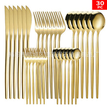 Load image into Gallery viewer, Stainless Steel Knife and Forks 30-Piece Set Portuguese Tableware Golden Set  Western Food Steak Knife Fork and Spoon
