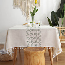 Load image into Gallery viewer, Tablecloth Rhombus Geometric Embroidery Imitation Cotton Linen Rectangular Dining Table

