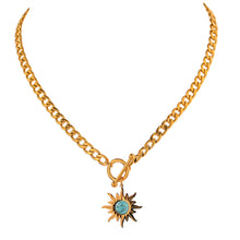 Load image into Gallery viewer, 18K titanium steel necklace women's sunflower turquoise pendant collarbone necklace
