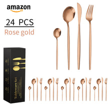 Load image into Gallery viewer, Stainless Steel Knife, Fork and Spoon 4-Piece Portuguese Stainless Steel Western Food Knife, Fork and Spoon 24-Piece Gift Box
