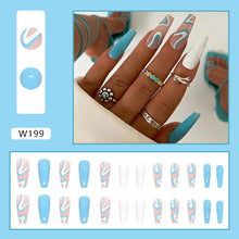 Load image into Gallery viewer, Long Ballet Wear a Foreign Trade Factory Direct s Best-Selling Nail Beauty 24 Pieces Blue and White Tune Cool Summer
