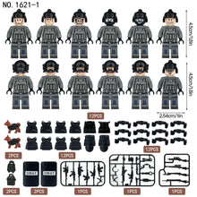 Load image into Gallery viewer, 12pcs/Set Tigercat SWAT Doll Toy Small Particle Doll Model Children Assembling Building Blocks Toy Weapon Pieces Shield Accessories
