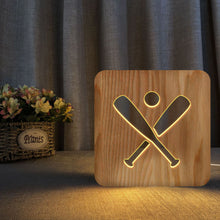 Load image into Gallery viewer, Baseball Sports USB Hollow Pine Night Light Bedside Lamp Children Bedroom Light
