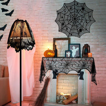 Load image into Gallery viewer, Halloween Tablecloth Spider Web Fireplace Towel Disposable Black Spider Web Lampshade Decorative Table Runner Ghost Festival Set
