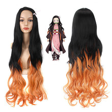 Load image into Gallery viewer, Kimetsu No Yaiba  Wig Kitchen Door Nezuko Ghost Gradient Color Fireworks Roll Cosplay Wig
