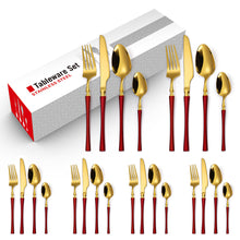 Load image into Gallery viewer, Stainless Steel Knife and Forks Four-Piece Spray Paint Small Waist Tableware 24 Pieces Golden Set Creative Western Food Steak Knife, Fork and Spoon
