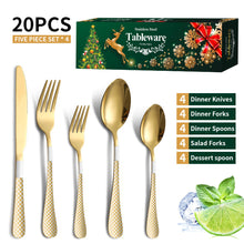 Load image into Gallery viewer, Stainless Steel Tableware Set Plaid Handle Knife, Fork and Spoon Christmas Tableware Gift Box 20-Piece Set
