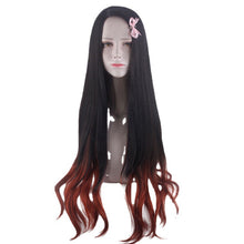 Load image into Gallery viewer, Kimetsu No Yaiba  Wig Kitchen Door Nezuko Ghost Gradient Color Fireworks Roll Cosplay Wig
