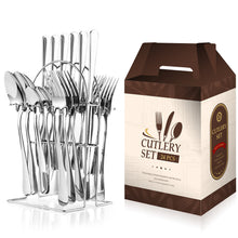 Load image into Gallery viewer, Stainless Steel Tableware 24-Piece Set 1010 Western Food 4 Main Pieces Tableware Stand Gift Set Products
