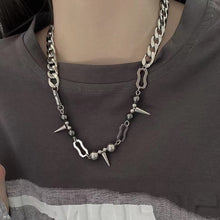 Load image into Gallery viewer, Unisex Style Dark Titanium Steel Necklace Suitable for Men and Women to Wear Ornament Hip Hop Stitching Rivet Collar

