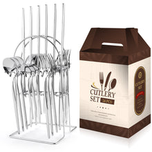 Load image into Gallery viewer, Stainless Steel Tableware 24-Piece Set 1010 Western Food 4 Main Pieces Tableware Stand Gift Set Products
