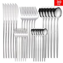 Load image into Gallery viewer, Stainless Steel Knife and Forks 30-Piece Set Portuguese Tableware Golden Set  Western Food Steak Knife Fork and Spoon
