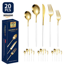 Load image into Gallery viewer, Product Stainless Steel Tableware 20-Piece Set Gold Plated Portugal Knife, Fork and Spoon
