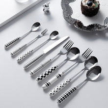 Load image into Gallery viewer, Chaobai Ceramic Hepburn Style Tableware Knife, Fork and Spoon Niche Polka Dot Stainless Steel Tableware Creative High-Looking Fruit Knife and Fork

