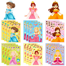 Load image into Gallery viewer, 6 Sheets/Pack Princess Face Changing Stickers Puzzle Stickers Cartoon Princess Face Changing Make a Face Toy Puzzle Stickers
