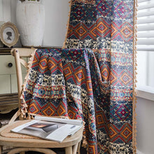 Load image into Gallery viewer, Bohemian Curtain Ethnic Style Yellow Square Printed Bedroom Curtain
