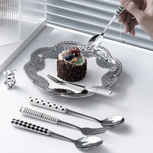 Load image into Gallery viewer, Chaobai Ceramic Hepburn Style Tableware Knife, Fork and Spoon Niche Polka Dot Stainless Steel Tableware Creative High-Looking Fruit Knife and Fork
