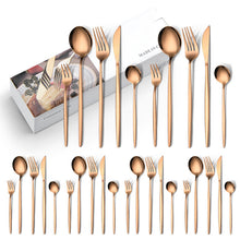 Load image into Gallery viewer, Stainless Steel Knife and Forks 30-Piece Set Portuguese Tableware Meal Golden Steak Knife, Fork and Spoon Gift Box Set
