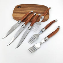 Load image into Gallery viewer, Spot Stainless Steel Steak Knife and Fork with Wood Grain Plastic Handle Steak Knife
