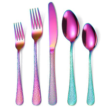 Load image into Gallery viewer, Tableware Snake Skin Hammer Handle Five-Piece Set Creative Western Food Steak Knife, Fork and Spoon Gold Stainless Steel Knife and Forks
