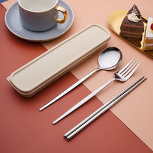 Load image into Gallery viewer, Stainless Steel Convenient Tableware Chopsticks Spoon Kit Portuguese Tableware Three-Piece Set Gift for Students
