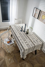 Load image into Gallery viewer, INS Style Cotton Linen Tablecloth Ethnic Style Bohemian Black and White Printed Dining Room Table Cloth Book Tablecloth
