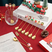 Load image into Gallery viewer, Q Christmas Gift Creative Small Spoon Golden Elk Cartoon Fruit Fork Christmas Tree Old Man Dessert Coffee Spoon
