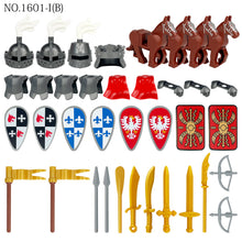 Load image into Gallery viewer, Medieval Knight Equipment Upgrade Package 1601 Accessories Model Children Assembling Building Blocks Toy Soldier

