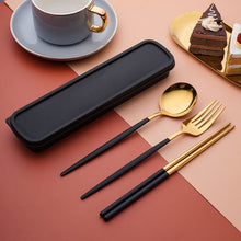 Load image into Gallery viewer, Stainless Steel Convenient Tableware Chopsticks Spoon Kit Portuguese Tableware Three-Piece Set Gift for Students
