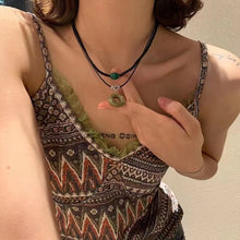 Load image into Gallery viewer, Handmade vintage double layer natural stone ring pendant collarbone chain ladies necklace decorative gift
