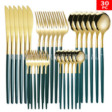 Load image into Gallery viewer, Stainless Steel Knife and Forks 30-Piece Set Portuguese Tableware Golden Set  Western Food Steak Knife Fork and Spoon
