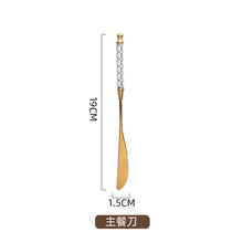 Load image into Gallery viewer, Stainless Steel Gold Titanium-Plated Porcelain Handle Maze Tableware Western Food/Steak Knife, Fork and Spoon Coffee Dessert Spoon
