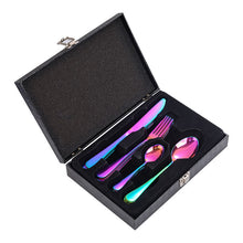 Load image into Gallery viewer, Stainless Steel Tableware Four Components Gift Set Wooden Box Gift Box Knife, Fork and Spoon
