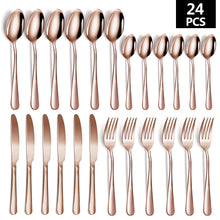 Load image into Gallery viewer, Stainless Steel Tableware Set 24-Piece Color Plated Dinning Knife and Fork Western Food/Steak Knife, Fork and Spoon
