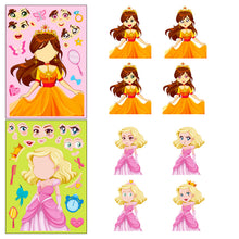 Load image into Gallery viewer, 6 Sheets/Pack Princess Face Changing Stickers Puzzle Stickers Cartoon Princess Face Changing Make a Face Toy Puzzle Stickers
