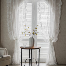 Load image into Gallery viewer, White Retro French Transparent Lace Mesh Curtains Ruffled Balcony Bedroom Curtain
