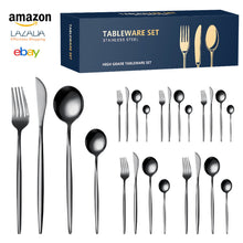 Load image into Gallery viewer, Portuguese Stainless Steel Tableware for 6 People 24-Piece Set Western Food/Steak Knife, Fork and Spoon Gift Set

